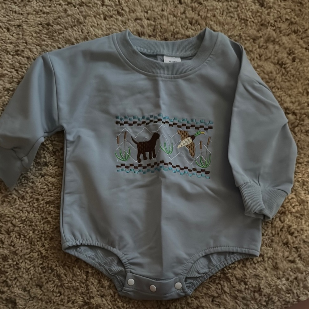Gray Baby Onesie with Animal Embroidery
